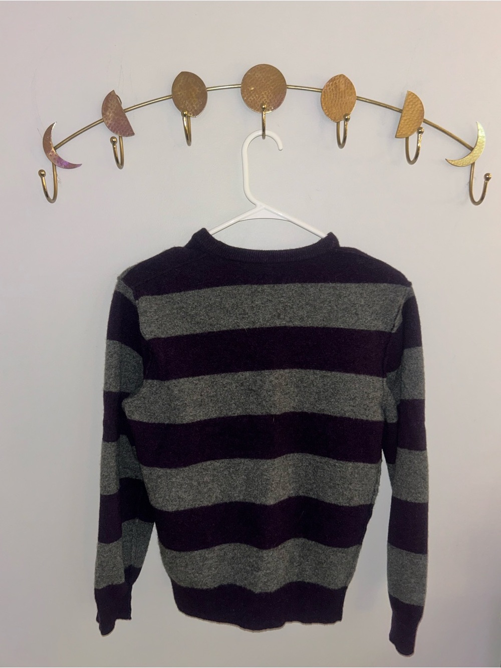 Striped Crewneck Sweater in Purple and Gray